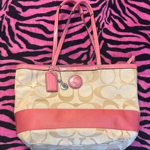 Coach Pink and Tan Signature Tote